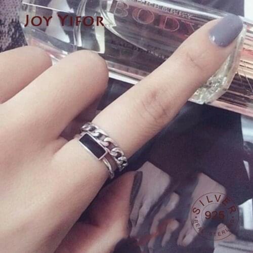 High Quality Fashion 925 Sterling Silver Geometric black zircon Adjustable Rings For Women Wholesale Jewelry