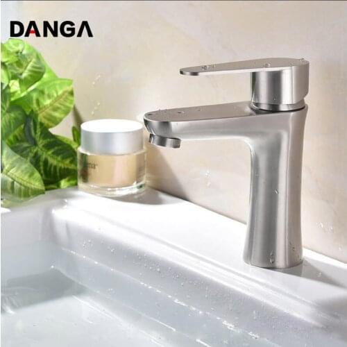 Brass Vanity Faucet Bathroom Sink Tap Hot and Cold Mixer Bruhsed Basin Faucet 304 Stainless Steel Single Handle Water Tap