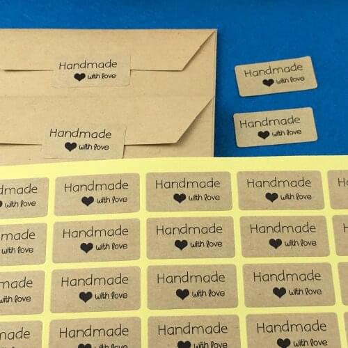 Fashion 5000PCS/Lot Kraft rectangle Printed above"Handmade with LOVE"Sticker Labels Adhesive Stickers DIY For Box/gift/envelope