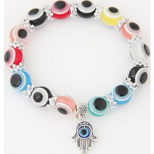 Colorful Turkish Evil Eye jewelry Bracelet silver plated Resin Hamsa Charm Bracelet Bangles For Men Womens pulseira masculina