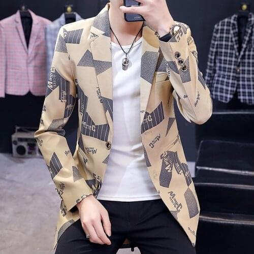 2021 Mens Casual Mid-Length blazer Youth Fashion Trendy Printed blazer