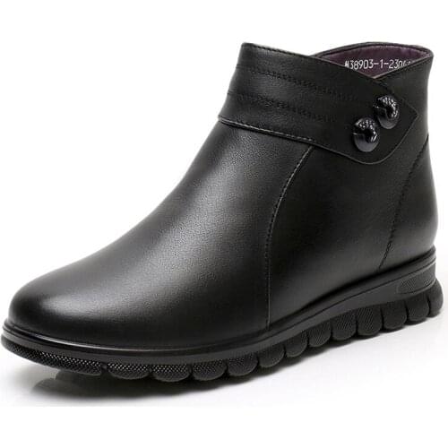 2020 New Top Cowhide Wool Boots Winter Casual Fashion Womens Boots Flat Heel Round Toe Warm Boots Black Cotton Shoes Snow Boots