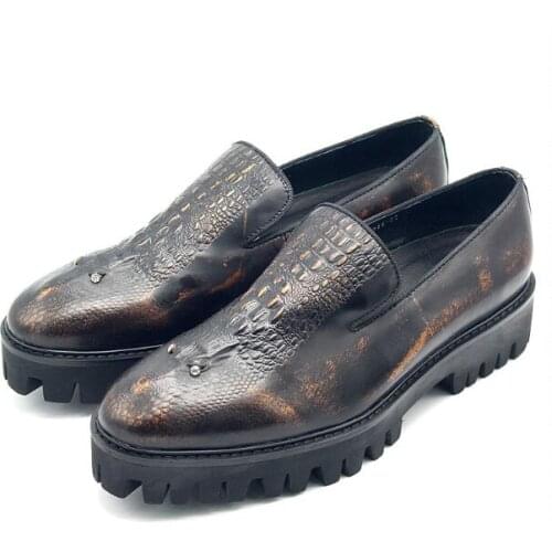 New handmade fashion platform shoes genuine leather slip on casual shoes for men increase loafers men shoes