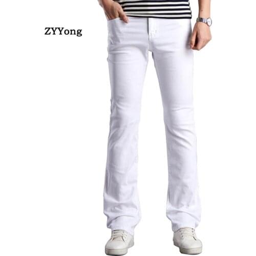 ZYYong Spring New Flared Pants Mens Business Casual Slim Bootcut Flared White Brown Khaki Black Men Trousers Size28-38