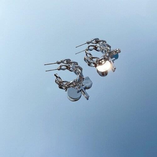 Orgin Summer Unique Design Chunky Curb Chain C Shape Cross Hoop Earrings for Women High Street Circle Earrings Party Jewellery