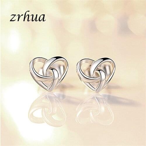 ZRHUA Silver Color Star Simple Stud Earrings For Girls Women Gift Stylish Hollow Heart Sweet Wedding Party Jewelry