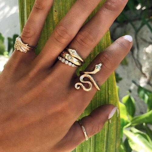 Gold filled fashion women jewelry long snake wrap full finger ring US size 6 7 8 9 classic trendy women rings