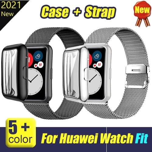 Strap For Huawei Watch Fit Band With Case Metal Bracelet Huawei Film Screen Protector For Smart Watchband Accessories case