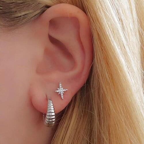 2021 Gold filled minimal delicate cz paved cute small earring stud for girl 925sterling silver 10mm sunburst northstar jewelry