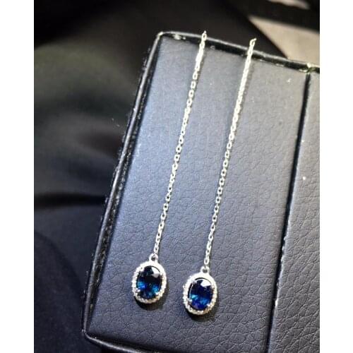 P529 Sapphire Earrings Fine Jewelry Pure 18K Gold AU750 Royal Blue Sapphire 1.12ct Gemstones Drop Dangle Earrings for Women