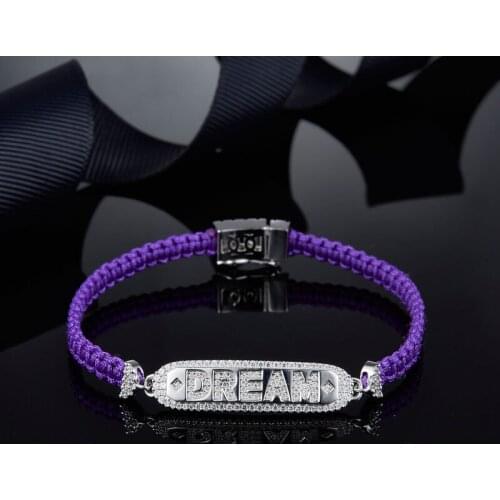 SOELLE Luxury Brand 925 Sterling Silver Letter DREAM Violet Macrame Bracelet Pave Zirconia Women Fashion Woven Bracelet Jewelry