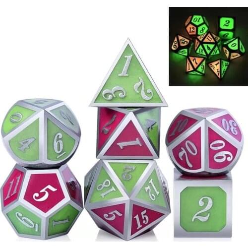 Luminous red green dnd dice metal rpg set polyhedral rpg dice game d20 12 10 8 6 4 table games Zinc alloy digital dice pattern