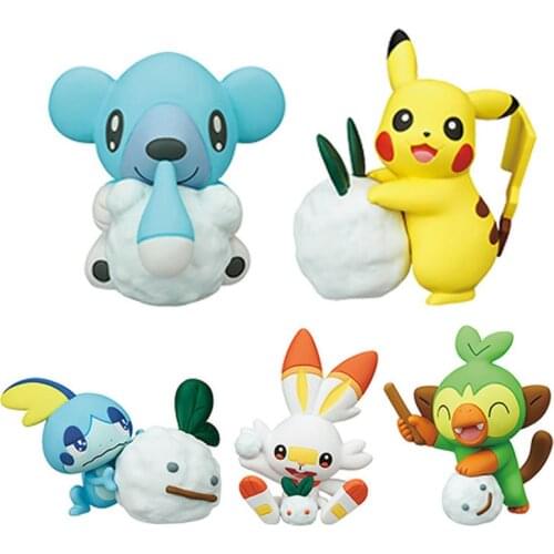 TOMY Genuine Pocket Monster Collectibles Pokemon Play Snow Doll Pikachu Grookey Scorbunny Sobble Action Figure