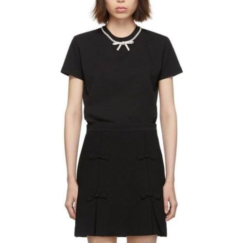 2020 NEW summer Women New Korean Fashion Pearl Necklace beading bow decoration white t shirt