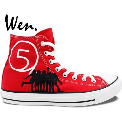Wen Red Hand Painted Shoes Design Custom Fifth Harmony High Top Womens Canvas Sneakers Women Girls Gifts