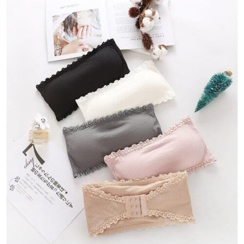 Women Fashion Sexy Tube Tops Seamless One-Piece Cotton Lace Side Strapless Padded Bra Bandeau Female Intimates Underwear