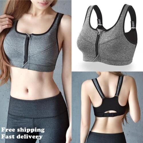 Women Sexy Zipper Push Up Sports Bras Vest Plus Size XL Wirefree Padded New Sports Tops Breathable Fitness Gym Sports Bra Top