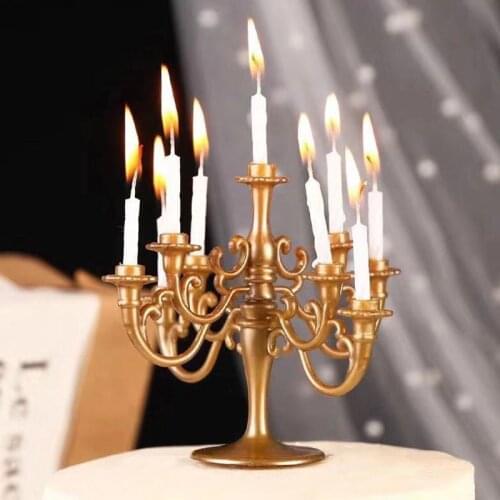 1Set Candelabra Candle Holder Birthday Cake Topper Wrappers with Candles for Christmas Weddings Home Party Decorating Supplies