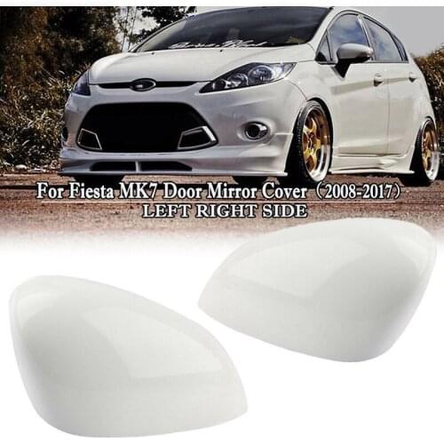 1Pair Left Right Door Wing Rearview Mirror Cover Side Mirror Cap for Ford Fiesta MK7 2008-2017 White