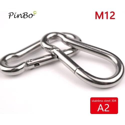 1pcs M12 4pcs+ discount 10% Stainless Steel 304 Carabiner Carbine Snap Hook Key-Lock AISI 304