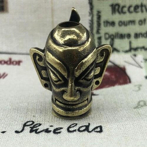 1PC Retro Brass Copper Sanxingdui Bronze Mask EDC Paracord Beads Knife Beads Umbrella Rope Cord Bracelet Lanyard Pendants