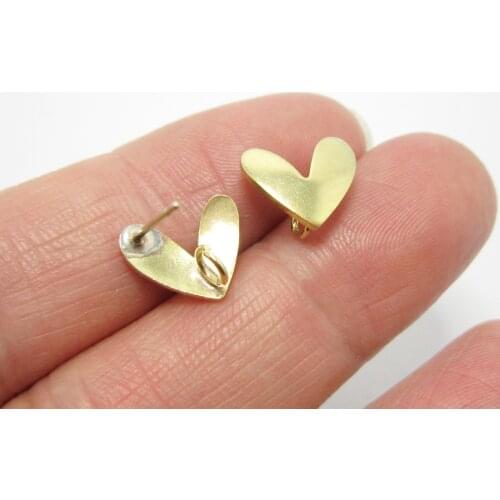 Brass earrings 11.2x9.4mm Heart brass stud earrings raw brass earrings components -10pcs R1210