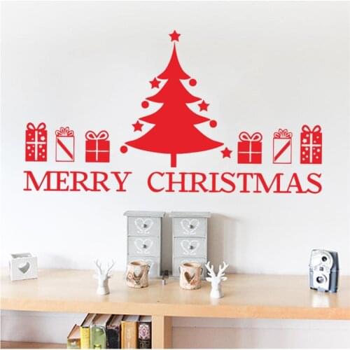 136x74cm Merry Christmas tree christmas gift wall sticker Shop window glass Decoration decorative stickers decals xmas46