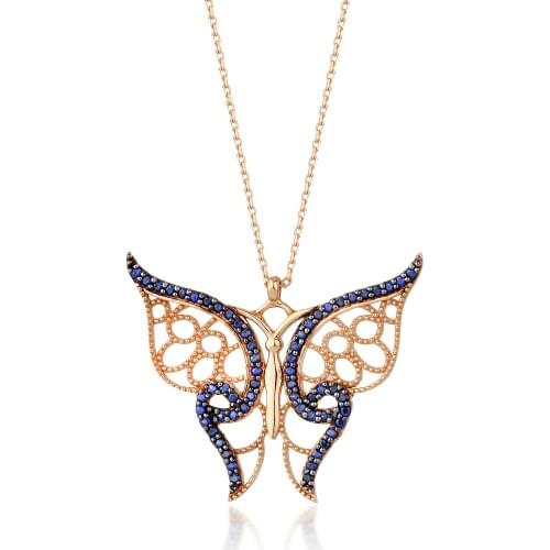 14k Gold Natural Sapphire Butterfly Necklace PN1991-2
