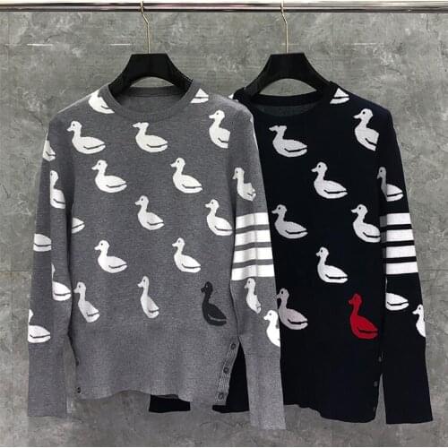 2021 Fashion Brand Sweaters Men Women Slim Fit O-Neck Pullovers Clothing Striped Wool Duck Pattern Winter Casual Coat