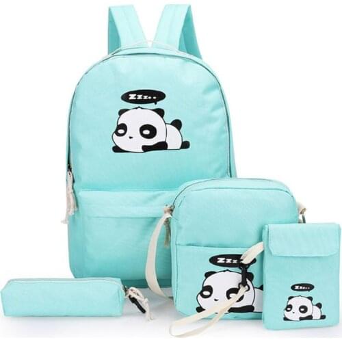 4pcs Womens Backpack Cute Panda Print Rucksack Travel Schoolbags Shoulder Bag 20CA