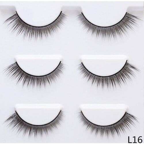5mm-12mm Winged Thin False Eyelashes 3 Pairs Fake Lashes Natural Long Makeup Lashes Extension Eyelashes for Daily Makeup L16