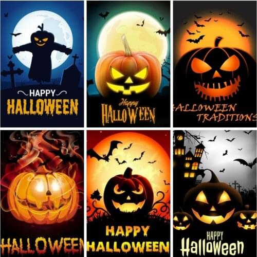 Huacan 5D Diamond Painting Cross Stitch Pumpkin Diamond Embroidery Mosaic Cartoon Modular Pictures Halloween Decoration