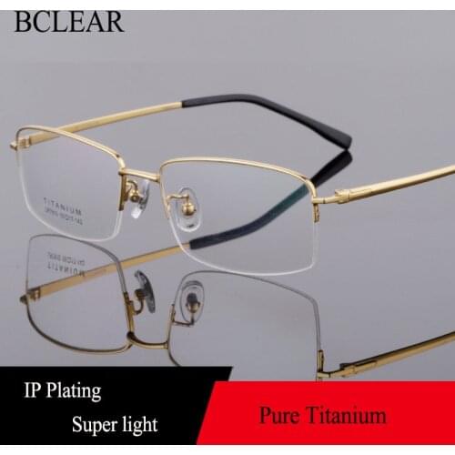 BCLEAR 100% Pure Titanium Half Rim Brand Eyeglasses Men Optical Spectacle Frame Eye Prescription Glasses Myopia Oculos De Grau