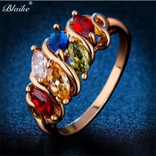 Blaike Unique Rose Gold Filled Zircon Rings For Women Men Wedding Engagement Ring Statement Jewelry Anniversary Gifts