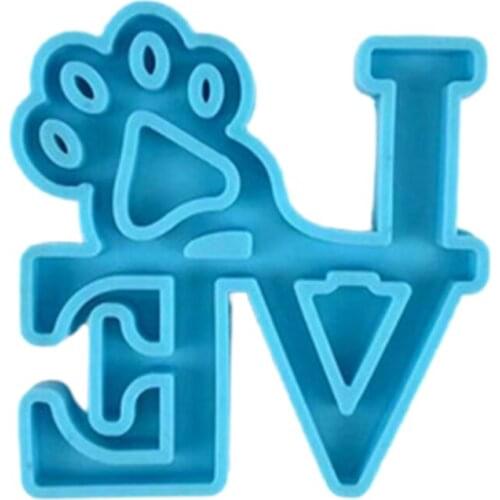 Shiny Heart with Bear Paw Shape Keychains Epoxy Resin Mold I Love You Pendant Silicone Mould DIY Crafts Jewelry Tool R58E