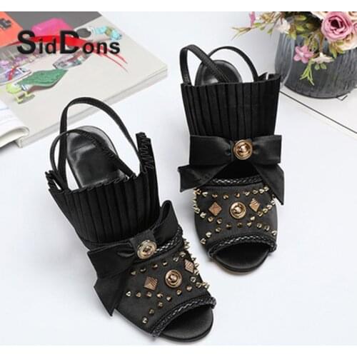 Siddon Gold Rivets Women Summer Gladiator Sandals Peep Toe Bow-Knot Party High Heels Buckle Strap Tassel Shoes Woman Sandals