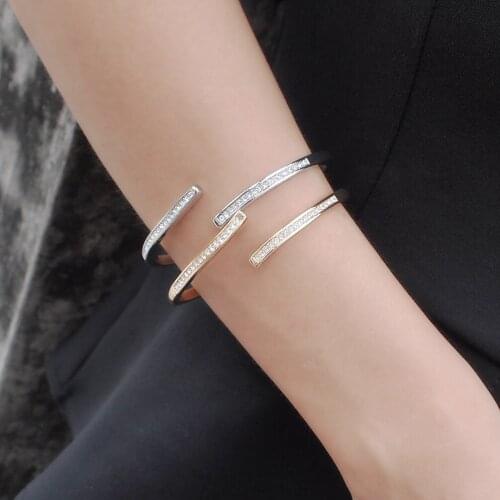 BK Simple Rhinestone Bracelet Women Trendy Golden Silver Color Alloy Unique Charm Bangle Bracelet Accessories