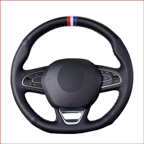 Black Genuine Leather Steering Wheel Cover for Renault Kadjar Koleos Megane Talisman Scenic Espace 2015-2018