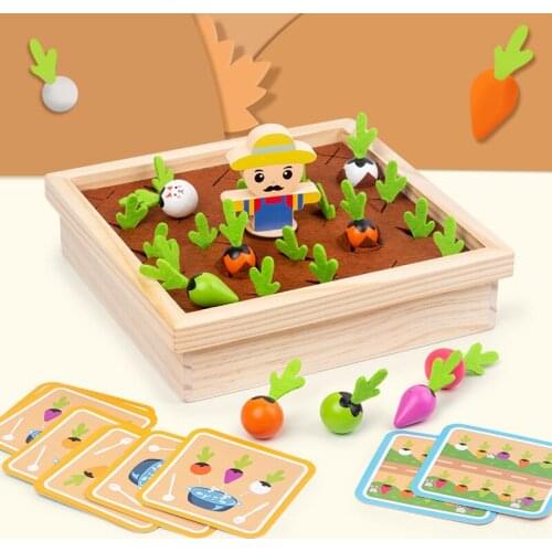 Childrens Wooden Farm Vege Toy Pull Carrot Shape Match Color Cognitive Puzzle Montessori Early Educational Game Kids Gift
