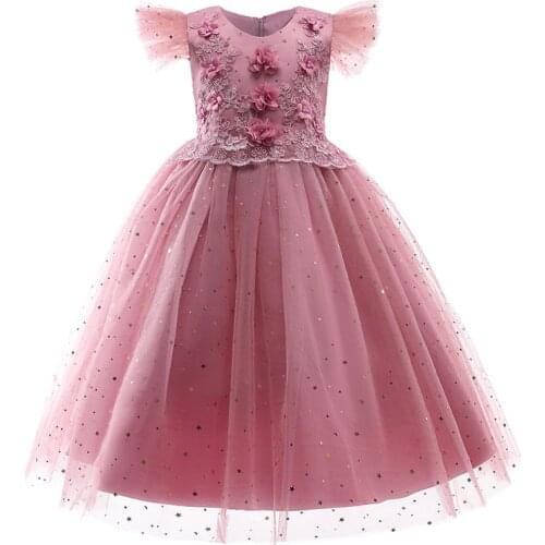 Children Pink Flower Tutu Princess Birthday Party Prom Wedding Evening Infant Long Summer Dress Gown Vestidos Baby Girls Clothes