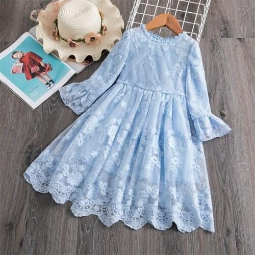 Flower Lace Kids Dresses For Girls Embroidery Christmas Princess Dress Long Sleeves tutu Birthday Dresses Baby Girl Clothes