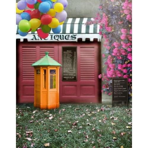 5x7ft Red Flowers House Balloon Photography Backdrops Photo Props Studio Background