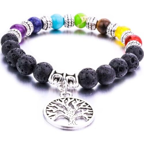 8mm Lava Stone Tree Of Life 7 Chakra Healing Balance Beads Aromatherapy Essential Oil Diffuser Bracelet Jewelry