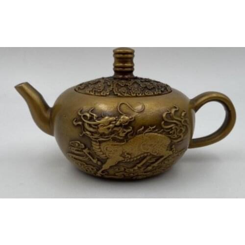 China brass kirin teapot small crafts statue