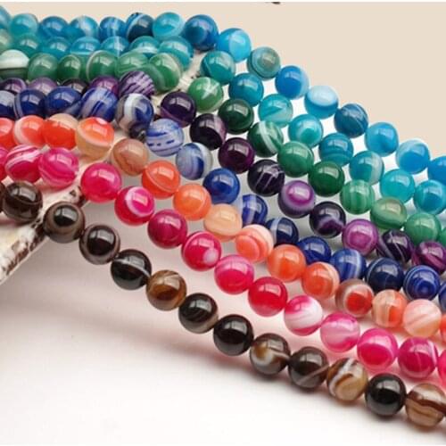 6 8 10 12 14mm Multicolor Stripe Agates Round Accessorries Beads Natural Onyx Stone BLoose Spacer Beads For Jewelry Making 15