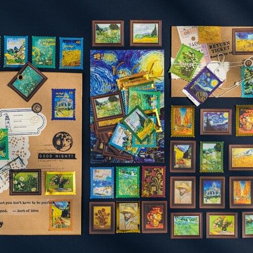 40 Pcs Van Gogh Inspired Stickers Set Vintage Stamp Decorative Art Sticker For Scrapbooking Kid Diy Crafts Album Junk Journal