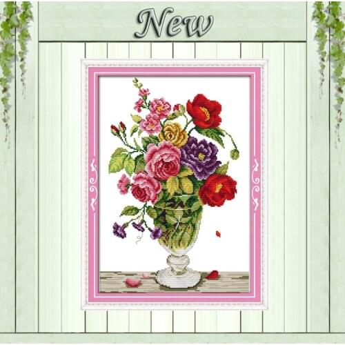 Contend in beauty and fascination Pattern print on canvas DMC 11CT 14CT Cross Stitch kits,needlework Sets embroidery Flower Vase