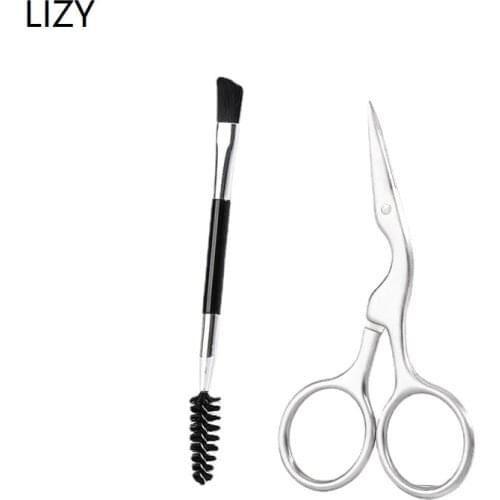 LIZY Crane Eyebrow Scissors Set Stainless Steel Sharp Beak Eyelash Nose Hair Trimming Brush Kit Eye Brow Shaper Beauty Tools