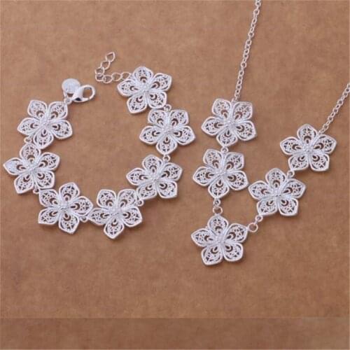 New Listing high quality silver color jewelry elegant charm women classic necklaces bracelets jewelry set N336