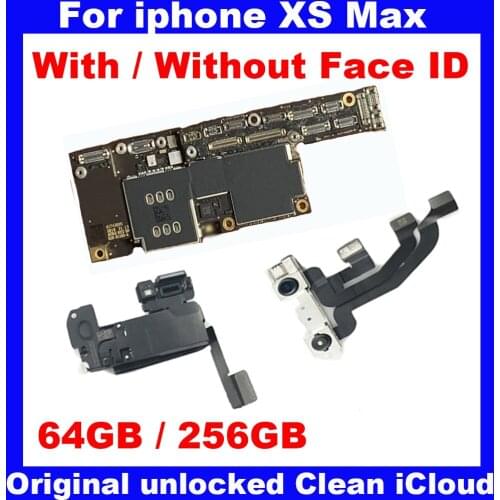 Original IOS System Motherboard With / NO Face ID For iphone XS Max 64GB 256GB Clean iCloud Unlocked Mainboard Logic Board+Chips